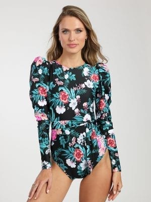 בגד ים שלם שחור פרחים