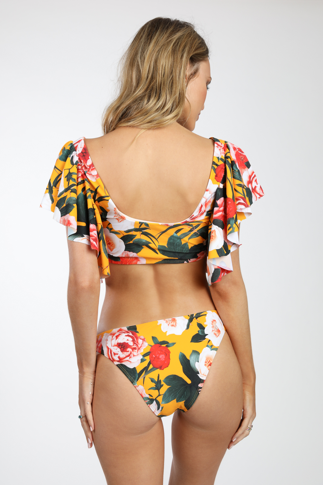 women swimsuit bikini mel orange flowers back