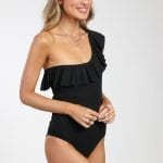 בגד ים שלם שחור כתף אחת